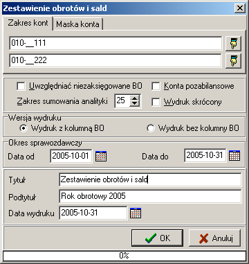 8. Zestawienie obrotów i sald z grupowaniem wg maski.