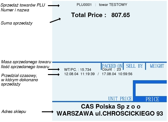 d) Raport sprzedaży dla poszczególnych PLU Przesunąć suwak w pozycję ACC. Na wyświetlaczu wyświetli się napis PRINT.