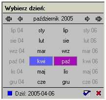 Rysunek 130 Wybór miesiąca i roku w kalendarzu Rysunek 128 Przykładowe menu kontekstowe przycisku WPROWADZANIE DATY Aby uzupełnić pole daty naleŝy w nie wpisać dane za pomocą klawiatury lub