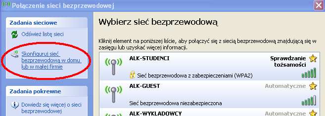 Instrukcja konfigurowania sieci WiFi w Akademii Leona Koźmińskiego dla systemu Windows XP!!! UWAGA!