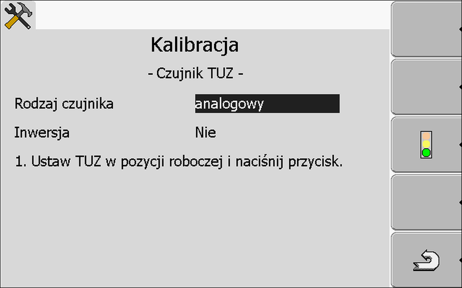 Aplikacja Tractor-ECU Konfiguracja parametrów 8 Pojawia się następujący ekran: 5. Wybrać rodzaj czujnika. 6. Zaznaczyć, czy chcesz dokonać inwersji sygnału.