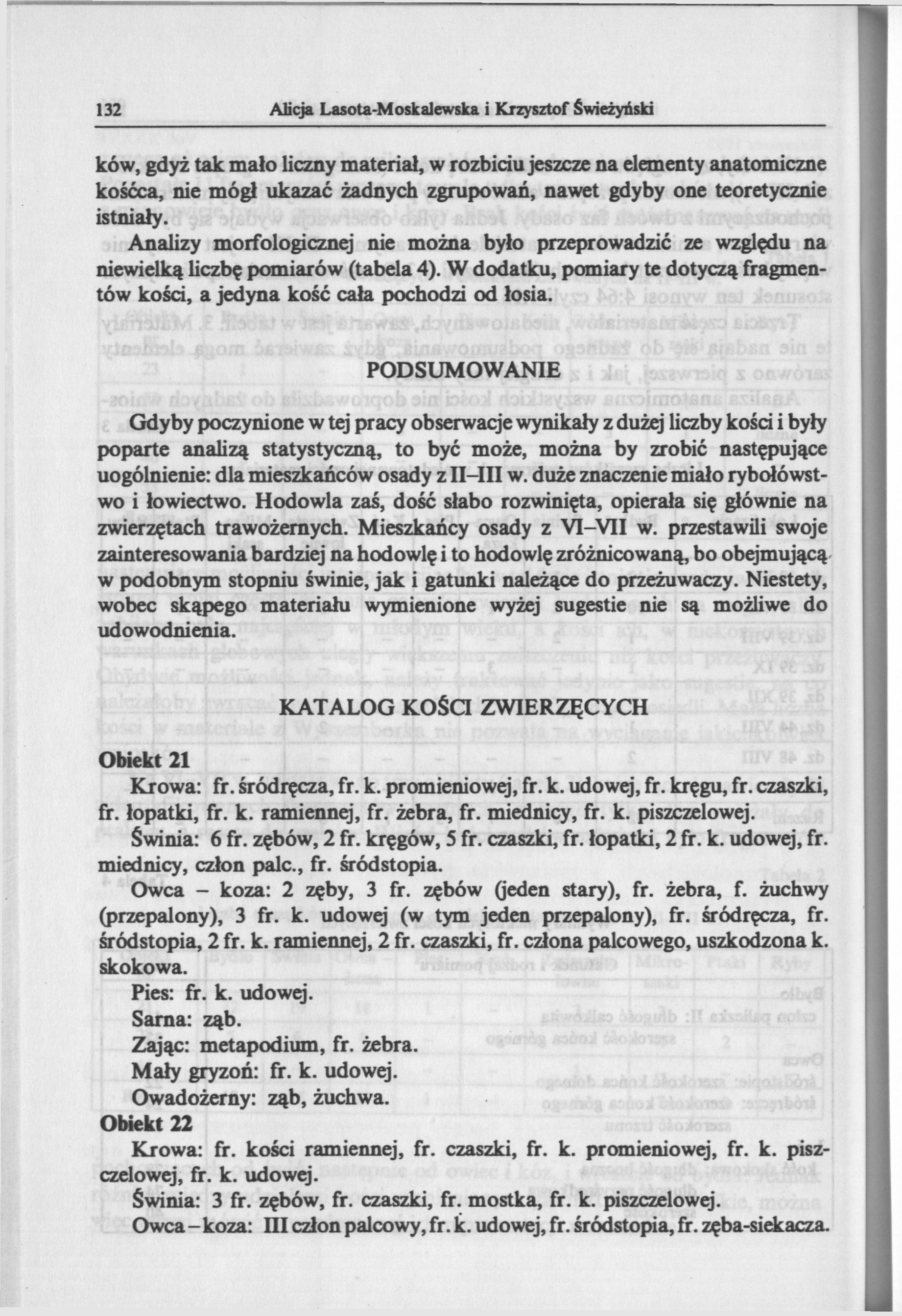 132 Alicja Lasota-Moskalewska i Krzysztof Świeżyński ków, gdyż tak mało liczny materiał, w rozbiciu jeszcze na elementy anatomiczne kośćca, nie mógł ukazać żadnych zgrupowań, nawet gdyby one