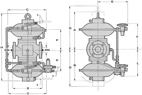 WYMIARY GABARYTOWE w mm - OVERALL DIMENSIONS in mm REVAL 182 + PM 182 Rozmiar 25 40 50 65 80 100 150 200 (DN) Size 1 1 1 /2 2 2 1 /2 3 4 6 8 S 183 223 254 276 298 352 451 543 A 320 350 350 430 430