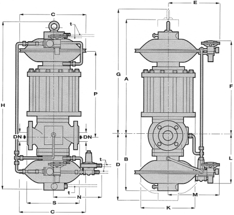 WYMIARY GABARYTOWE w mm - OVERALL DIMENSIONSin mm REVAL 182 + DB 182 + PM 82 Rozmiar 25 40 50 65 80 100 150 200 (DN) Size 1 1 1 /2 2 2 1 /2 3 4 6 8 S 183 223 254 276 298 352 451 543 A 520 520 550 650