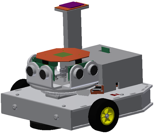 Ostatnim etapem projektowania oraz składania gotowego robota jest przytwierdzenie przedniej osłonki, która mocowana jest na dwie śruby M4x40 wkręcane we wkładki serwomechanizmów.