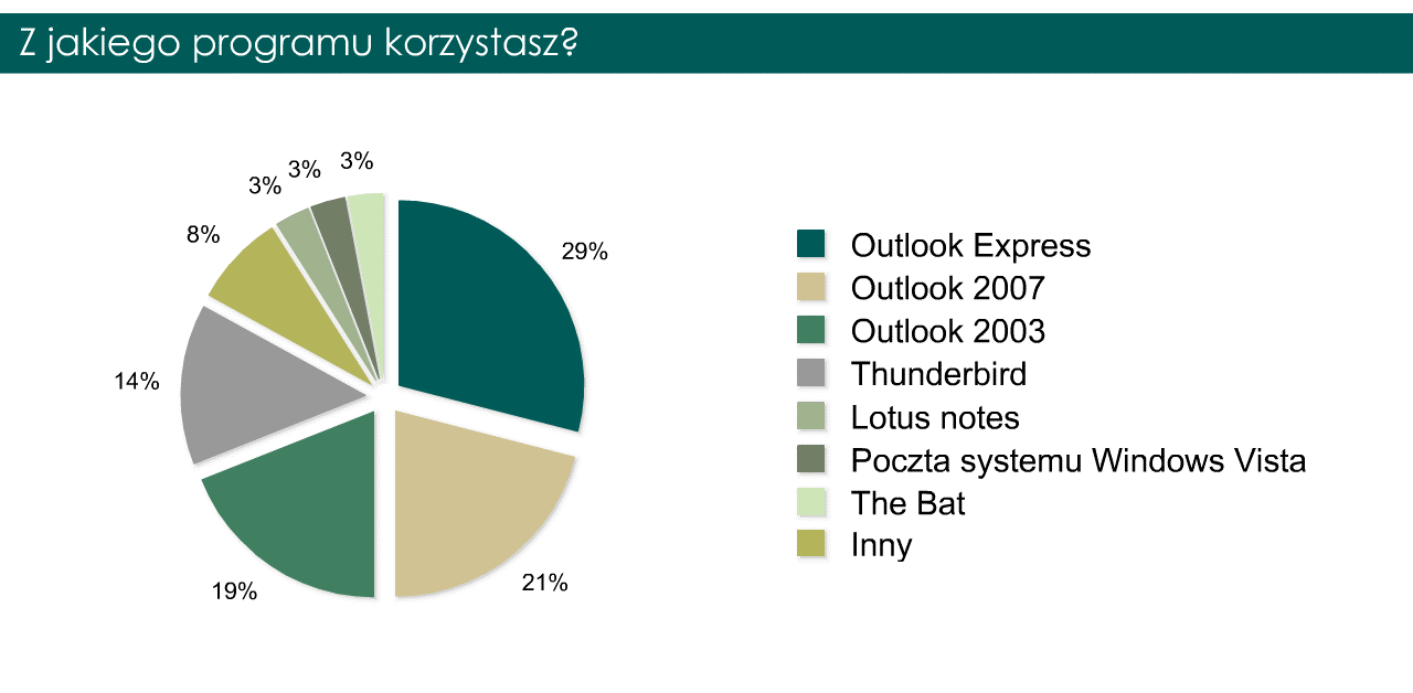 W tym roku po raz pierwszy zapytaliśmy o to, w jakich serwisach internauci posiadają skrzynki pocztowe.