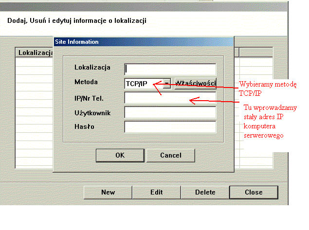 2. Po wprowadzeniu danych odnośni użytkowników programu DVR-Net, należy przejść do poniższego ekranu: 3. Przycisk NEW doprowadza do kolejnego ekranu: Tak wygląda ekran po wejściu w opcję NEW.