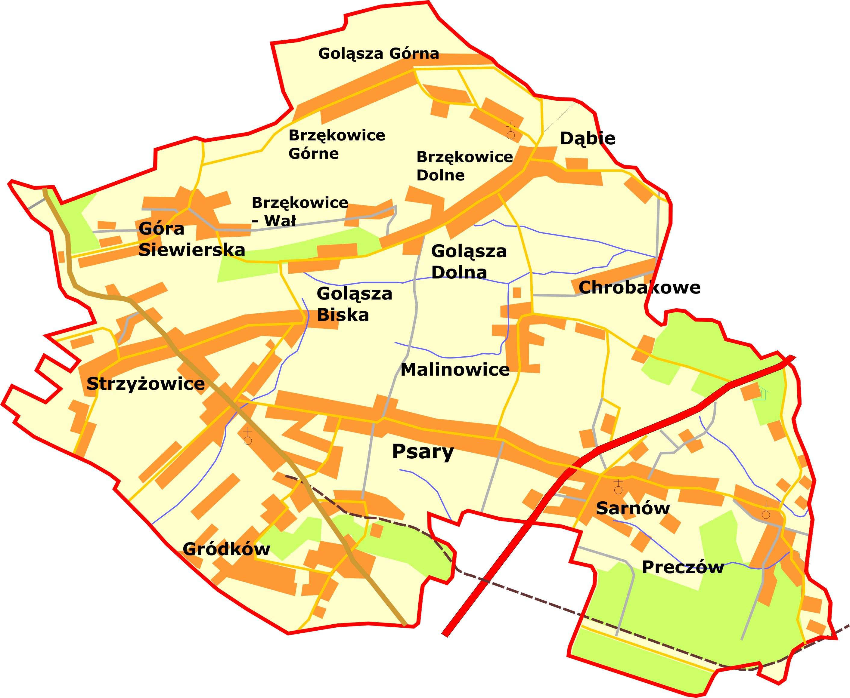 5 PREZENTACJA WSI Sołectwo Dąbie leży w centralnej części województwa śląskiego, w powiecie będzińskim, w gminie Psary. Dąbie należą do mniejszych wsi w gminie.