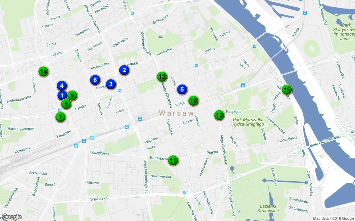 Obraz 3. Mapa wybranych nowych projektów i projektów w budowie w Centrum Warszawy Źródło: maps.cbre.com NR BUDYNEK ADDRESS DEWELOPER ISTNIEJĄCE Źródło : CBRE, 2016 POWIERZCHNIA (MKW.