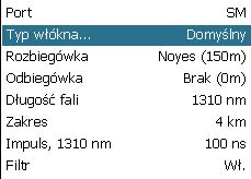 Ustawienia pomiaru: Real-Time OTDR Oprócz Ustawień Głównych, tryb Czas Rzeczywisty umożliwia ustawienie Długości fali, Zakresu, Szerokości impulsu oraz Parametrów filtra.