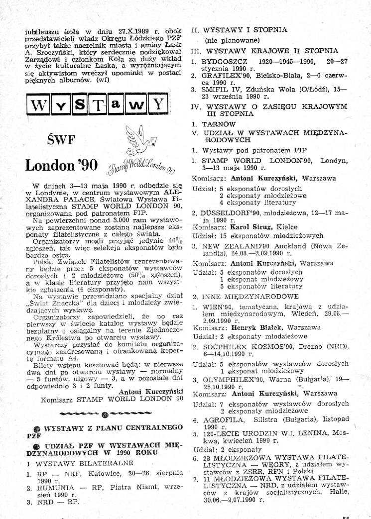jubileuszu kola w duru 27.X.1989 r. obok przedstawicieli władz Okręgu Łódzkiego PZF Przybył także naczelnik miasta i gminy Łasic A.