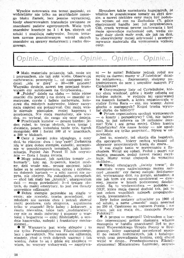Wysokie notowania ma temat.papiesk., co widzieliśmy nie tylko na przykładzie naszego bloku Zamek, lecz jeszcze wyraziściej, kiedy obserwowałem transakcje związane ze znaczkami państw egzotycznych.