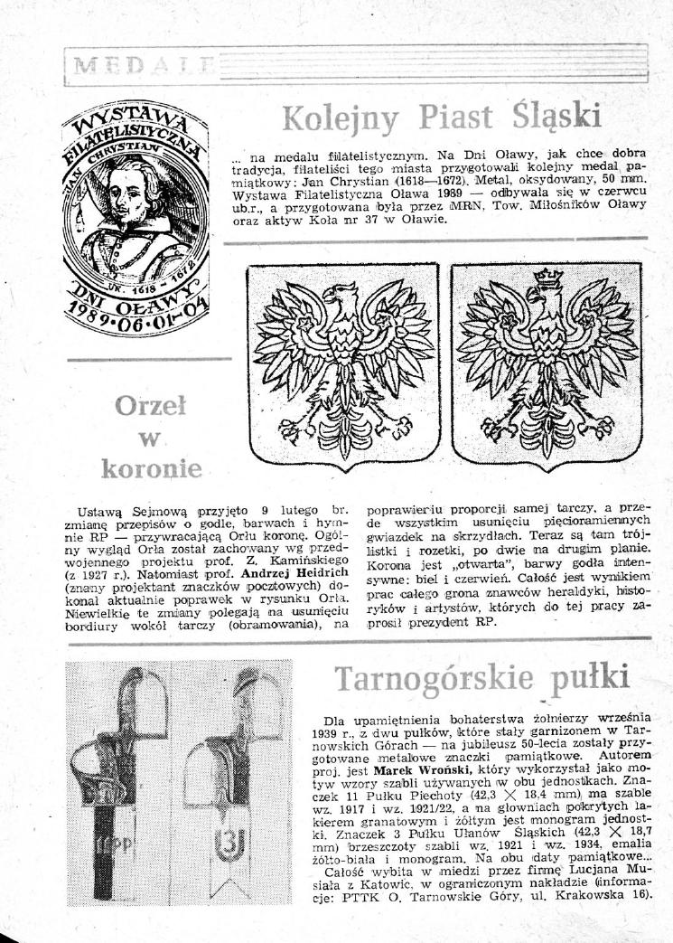 Kolejny Piast Śląski na medalu filatelistycznym. Na Dni Oławy, jak chce dobra t:radycja, fiłateliści tego miasta przygotowali kolejny medal, pamiątkowy: Jan Chrystian (1618-1672).