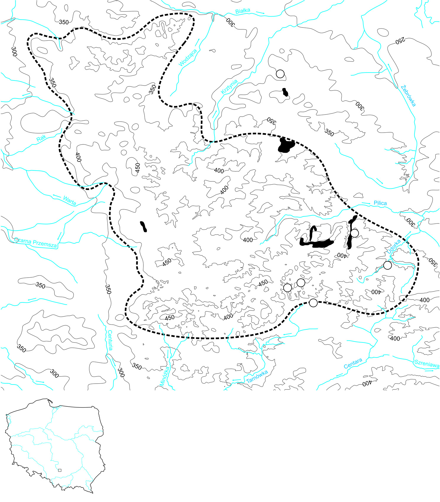 WYCHODNIE KRZEMIENIA PASIASTEGO NA WYŻYNIE RYCZOWSKIEJ 229 Włodowice Korczyce 6 Zawiercie Pilica Ogrodzieniec 5 4 Łazy 1 2 3 Wolbrom wychodnie krzemienia pasiastego striped flint outcrops stanowiska