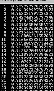 dt=0.01 w=0 (1,0,1,0,1,0) dt=0.001 w=.2 (optymalne dla dt=0.05) 0.8,0.68, 0.608, 0.5648, 0.53888, 0.5233, 0.51399, 0.50839, 0.50503, 0.503, 0.5018, 0.5010, 0.50065, 0.50039,.