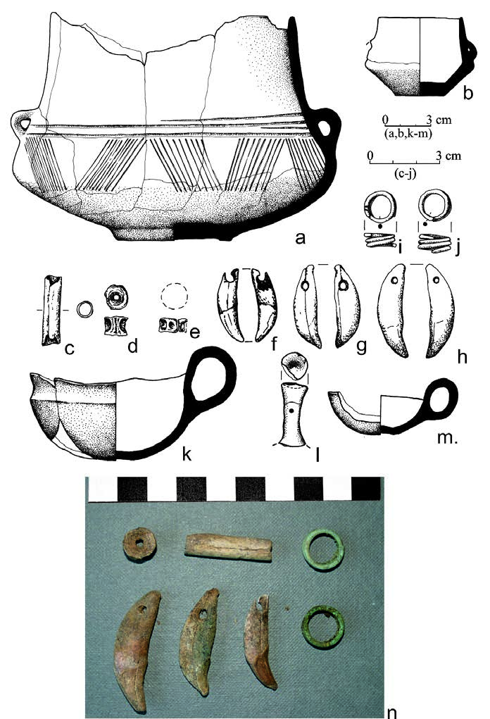 The biritual cemetery of the Bronze Age from Opatów, site 1, Kłobuck distr., Śląskie voiv. the study 35 Fig. 8. Opatów, site 1, Kłobuck dist., Śląskie voiv. Cremation urn grave No 1365: a n grave goods Ryc.