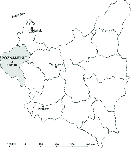 12 Jerzy Mirosław Kupiec Fig. 2. Border of Poznańskie voivodeship in 1919 1939 The area of the region examined ranged from 815 097 in 1992 to 3 950 300 ha in 1946 (Table 1).