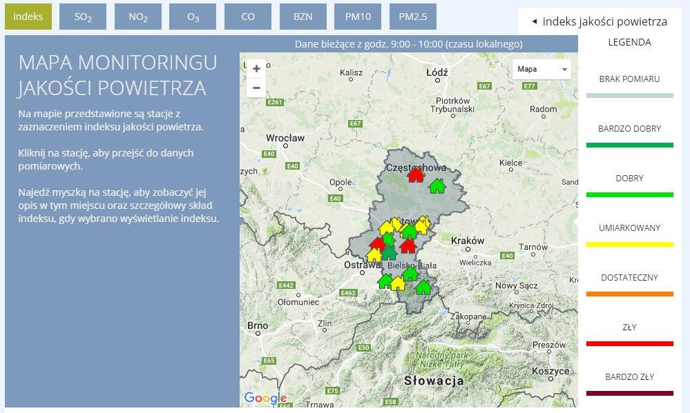 Mapa monitoringu jakości powietrza http://powietrze.katowice.wios.gov.