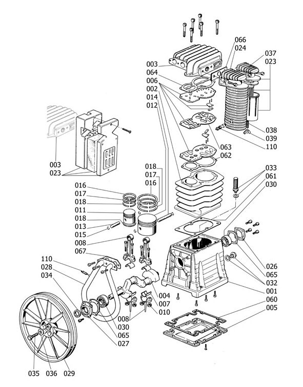 Głowica 5900 do Profi 655-11/200 001 Korpus B 5900 1 6222017900 002 Cylinder B5900B 1 6222924000 003 Głowica B 5900B 1 6223018700 004 Wał korbowy B 5900 1 6212862800 005 Pokrywa korpusu B 5900 1