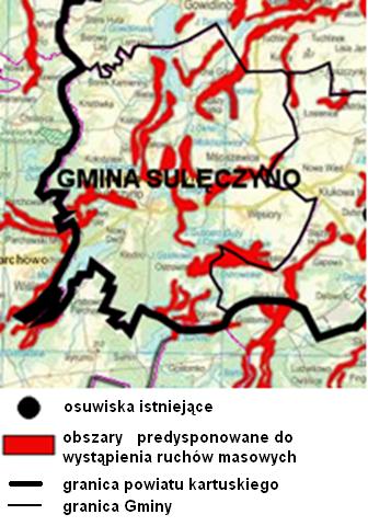 Program Ochrony Środowiska dla Gminy Sulęczyno Green Key Ryc. 6. Lokalizacja osuwisk na terenie Gminy Sulęczyno Źródło: opracowanie własne na podkładzie geoportal.pgi.gov.