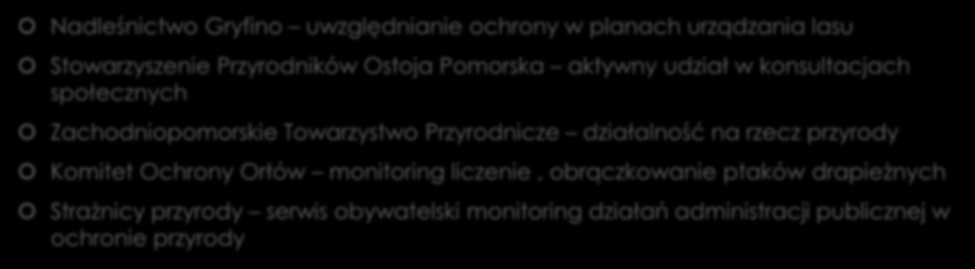 Jakie organizacje pozarządowe/instytucje publiczne/firmy podejmują działania na rzecz ochrony obszaru Natura 2000 na terenie gminy/gmin, na których przeprowadzane jest badanie?