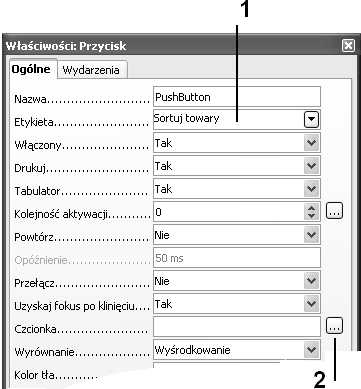 Rozdział 6. Faktura VAT 175 Rysunek 6.10. Okno dialogowe Właściwości: Przycisk, zakładka Ogólne 7.