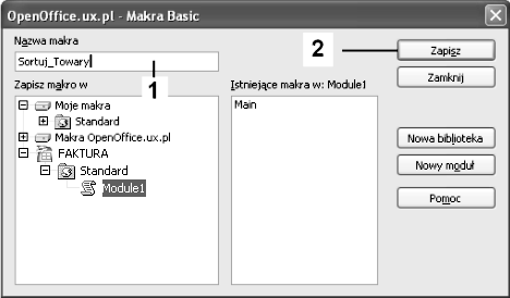 178 OpenOffice.ux.pl w biurze i nie tylko Rysunek 6.15. Okno dialogowe OpenOffice.ux.pl Makra Basic Rysunek 6.16. Okno dialogowe Nowy moduł Rysunek 6.17. Określenie nazwy makropolecenia 2.