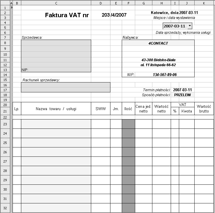 170 OpenOffice.ux.pl w biurze i nie tylko Szatę graficzną faktury przedstawiono na rysunkach 6.1 oraz 6.2.