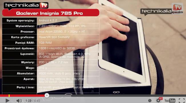Video-test / Recenzja Goclever Insignia 785 PRO na Technikalia.pl serwis z videorecenzjami sprzętu IT należący do Mobility.