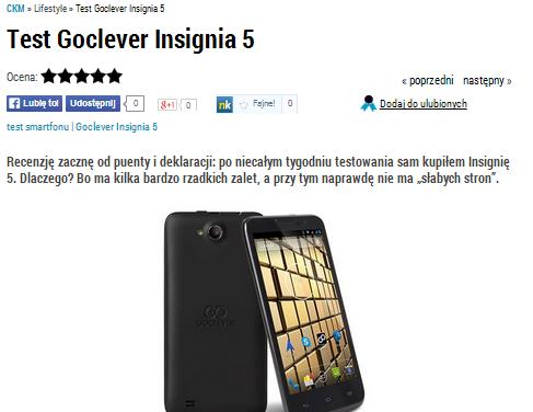 Test / Recenzja Goclever Insignia 5 na ckm.