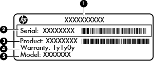 Etykiety Etykiety umieszczone na komputerze zawierają informacje, które mogą być potrzebne podczas rozwiązywania problemów z systemem lub podróży zagranicznych: Etykieta z numerem seryjnym zawiera