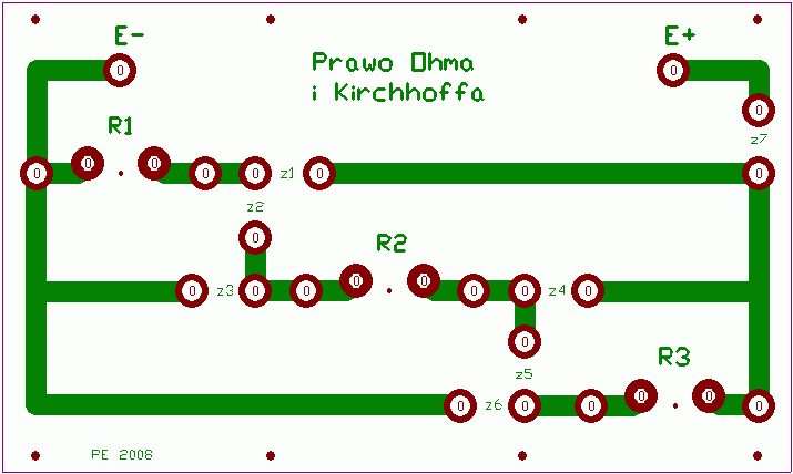 Rys. 2. Widok płytki drukowanej do łączenia obwodów dla badania praw Ohma i Kirchoffa.