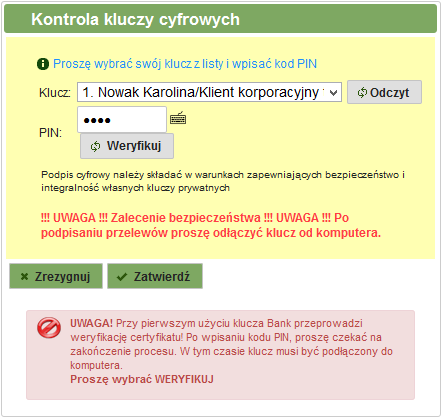 należy odłączyć wszystkie pamięci typu Pendrive z portów USB, upewnić się czy nasz klucz jest włożony poprawnie i wcisnąć przycisk.