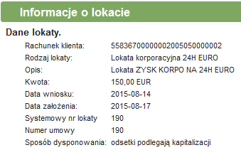 Rys. 60: Lista lokat 3.5.2.1. Podgląd informacji dotyczących lokat W celu wyświetlenia szczegółowych informacji o lokacie (Rys.