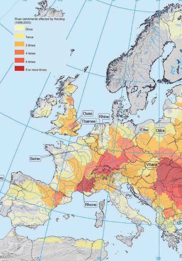 Częstość występowania powodzi w Europie w latach 1998-2005