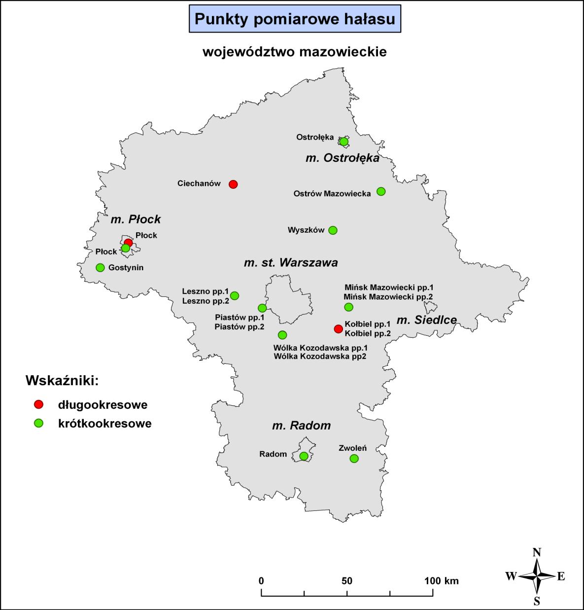 Lokalizacja punktów pomiarowych hałasu w 2009 roku Badania monitoringowe hałasu przeprowadzone w 2009 r.