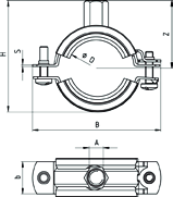 Obejma dwuczęściowa FRS Plus Obejmy rurowe Gwint Rozmiar Zakres obejmy Szerokość B Wysokość H Szerokość x grubość taśmy Wysokość Z Śruba skręcająca Max zalecane obciążenie statyczne (wyrywanie) A D B