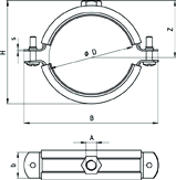Obejma dwuczęściowa FRSH Obejmy rurowe Gwint Rozmiar Zakres obejmy Szerokość B Wysokość H Szerokość x grubość taśmy Wysokość Z Śruba skręcająca Max zalecane obciążenie statyczne (wyrywanie) A D B H b