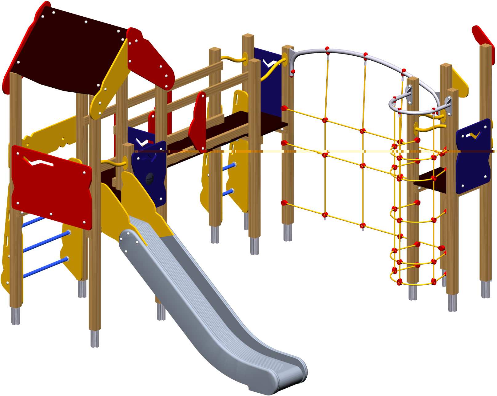 3. KOMPAN BASIC812P PLAY STRUCTURE Duży zestaw zabawowy Grupa wiekowa: 4-10 lat Wymiary urządzenia: 3,81 m x 4,50m i wys.