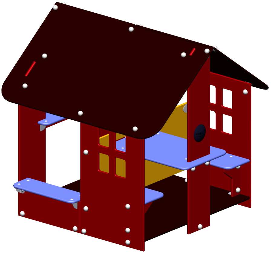 7. KOMPAN BASIC750P PLAY HOUSE Domek dla dzieci w wieku 2-6 lat WYMIARY Wymiary urządzenia: 1,51 m x 1,42 m, wys.