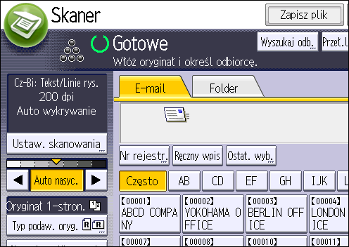Podstawowe czynności wykonywane podczas wysyłania skanowanych plików pocztą elektroniczną 3. Sprawdź, czy wybrano opcję [Zarejestruj/Zmień]. 4.