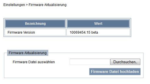 7.2.11 Aktualizacja Firmware Na tej stronie można aktualizować oprogramowanie inwertera. Do tego celu potrzebny jest plik Fimware, który można pobrać ze strony internetowej firmy BENNING Solar.