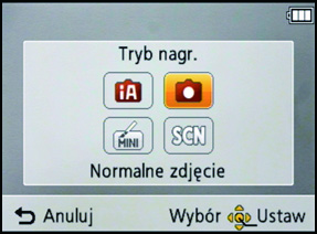 Czynności podstawowe Czynności podstawowe Wybieranie trybu nagrywania Przesuń przełącznik REC/PLAY w położenie [!]. Naciśnij przycisk [MODE]. Za pomocą przycisków 3/4/2/1 wybierz tryb nagrywania.