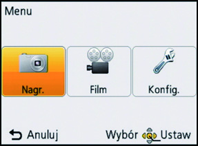Czynności podstawowe Ustawienia menu Aparat wyposażony jest w menu umożliwiające dokonywanie ustawień w zakresie robienia zdjęć i wyświetlania ich zgodnie z upodobaniem oraz menu umożliwiające