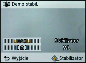 Czynności podstawowe Wyświetlanie nasilenia drgań wykrytych przez aparat. ([Demo stabil.]) Funkcje aparatu są wyświetlane w formie pokazu slajdów. ([Auto demo]) DEMO [Tryb demo] [Demo stabil.