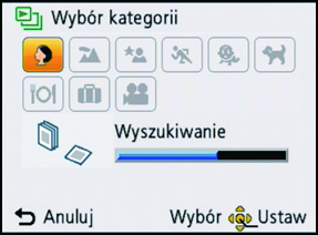 [Odtw. z filtrem] Odtwarzanie/Edycja Wyświetlane są zdjęcia posortowane w kategorie lub ustawione jako ulubione.