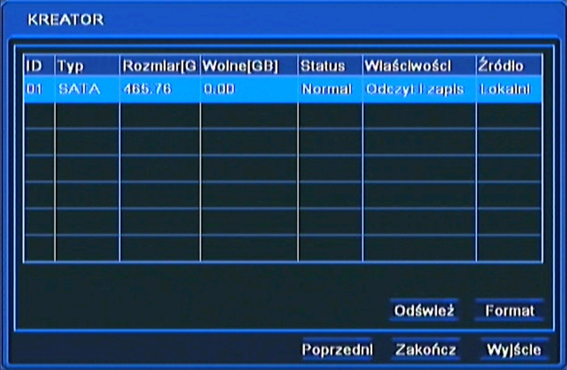 NDR-BA3208 i NDR-BA3416 Instrukcja obsługi wer.1.0 MENU REJESTRATORA W tym oknie należy przeprowadzić formatowanie dysków zainstalowanych w urządzeniu, w celu zapewnienia poprawnej pracy rejestratora.