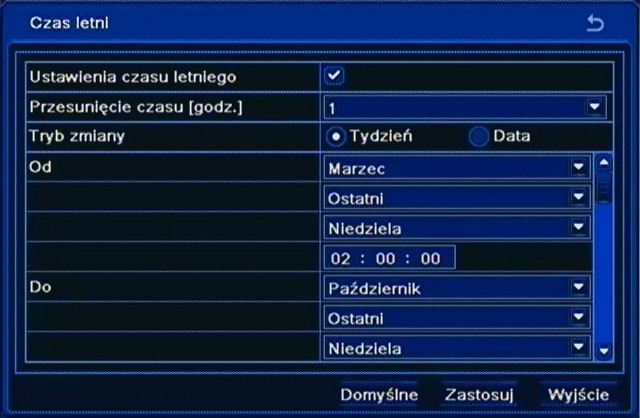 NDR-BA3208 i NDR-BA3416 Instrukcja obsługi wer.1.0 KONFIGURACJA REJESTRATORA 5.1.1.2. Data i czas Po wybraniu z menu PODSTAWOWE pozycji DATA/CZAS pojawi się poniższy ekran.