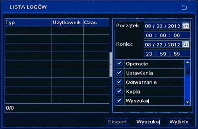 NDR-BA3208 i NDR-BA3416 Instrukcja obsługi wer.1.0 KONFIGURACJA REJESTRATORA 5.2.2. Zdarzenia Po wybraniu z menu INFORMACJE pozycji ZDARZENIA pojawi się poniższy ekran.