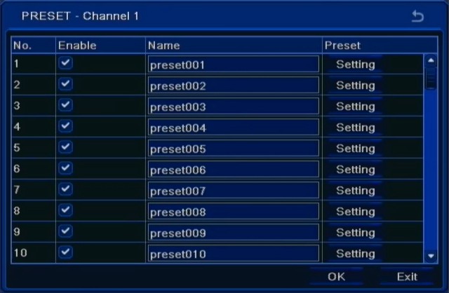 RECORDER S CONFIGURATION NDR-BA3208,NDR-BA3416 User s manual ver.1.0 5.1.8.2. Advanced Selecting ADVANCED from the P.T.Z.